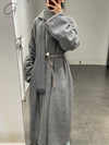 Mutedance 24 Autumn and Winter Collarless Buttoned Belt Long Coat MD-MD24FW19-GRAY MD24FW19 MD24FW20